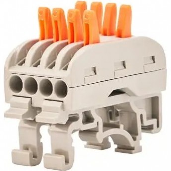 Клемма REXANT СМК 222-424D проходная 4-полюсная, с креплением на DIN-рейку (0,08-4 мм²), серая (4 шт./уп.) Клемма REXANT СМК 222-424D проходная 4-полюсная, с креплением на DIN-рейку (0,08-4 мм²), серая (4 шт./уп.)