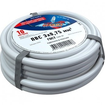 Провод REXANT ПВС 3x0.75 мм² соединительный белый 10 м Провод REXANT ПВС 3x0.75 мм² соединительный белый 10 м